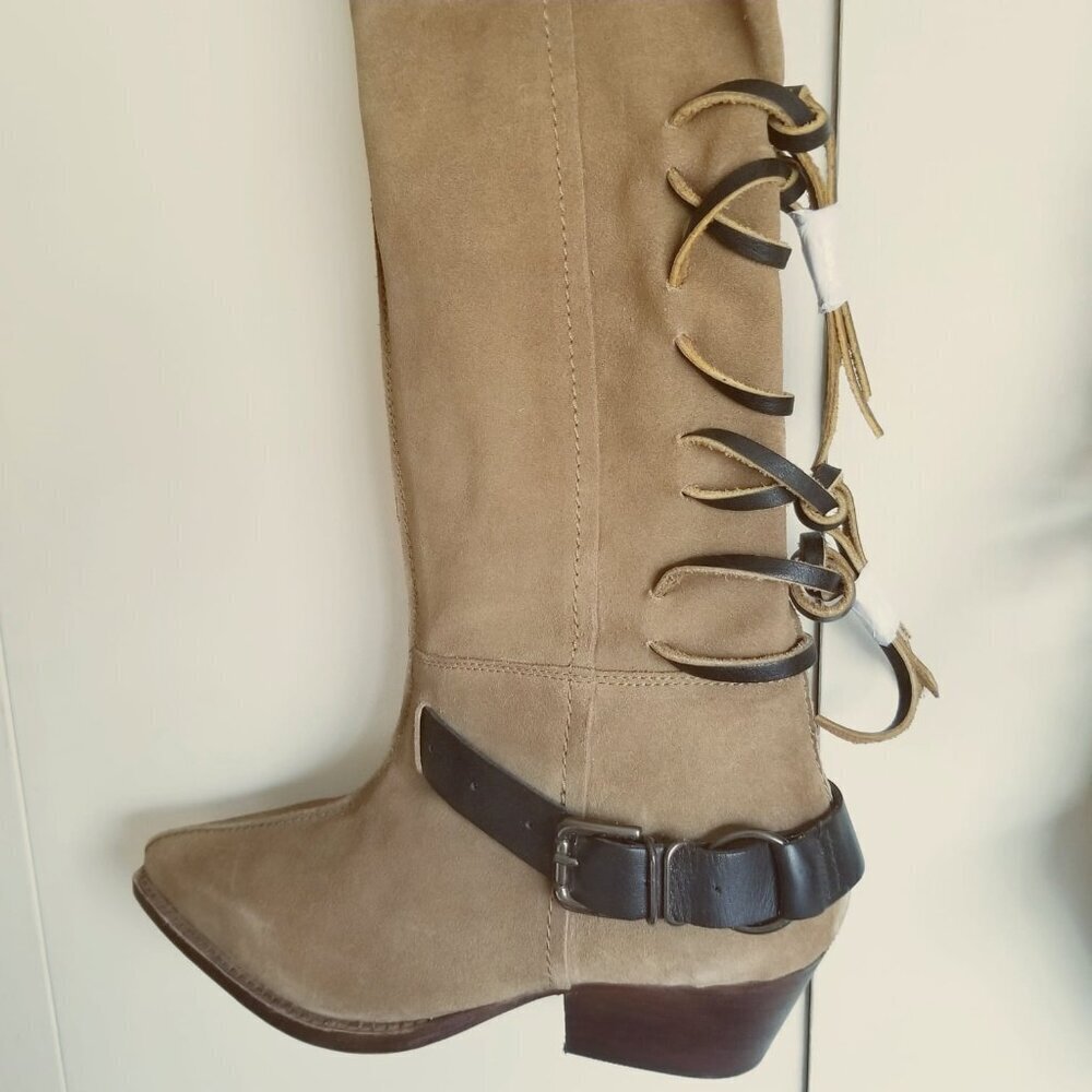 NWOB Free People Black Lace Sway Low Slouchy Suede Leather Knee High Boots 6.5 - Picture 8 of 10